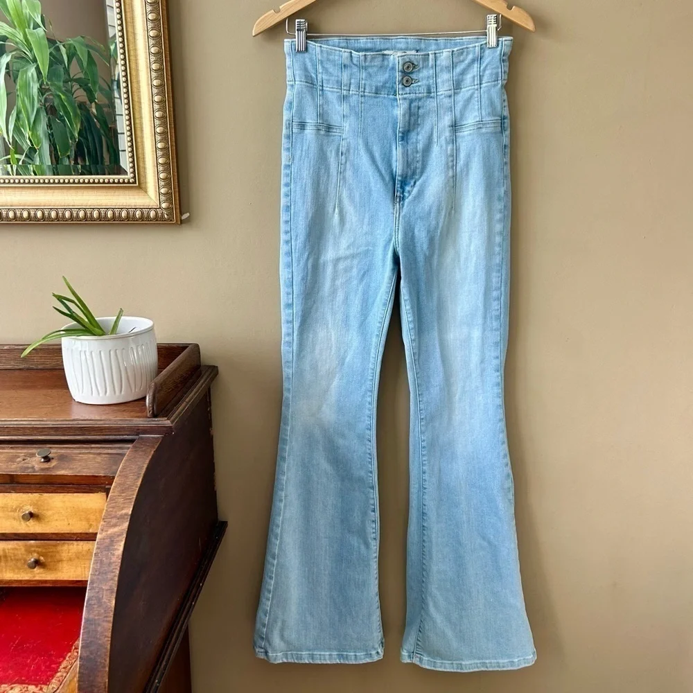 Free People We the Free Jayde Flare Jeans High Rise Wide Leg Light Wash Size 30